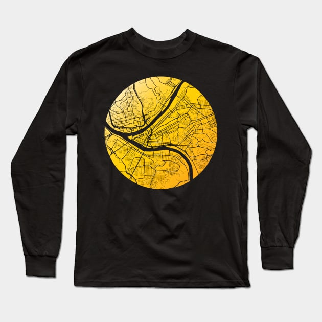 Pittsburgh Map Black and Yellow Long Sleeve T-Shirt by polliadesign